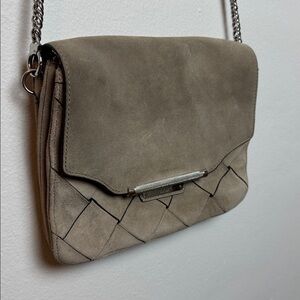 Rag & Bone Moto Clutch Gray Suede Woven Pattern Shiny Nickel Crossbody